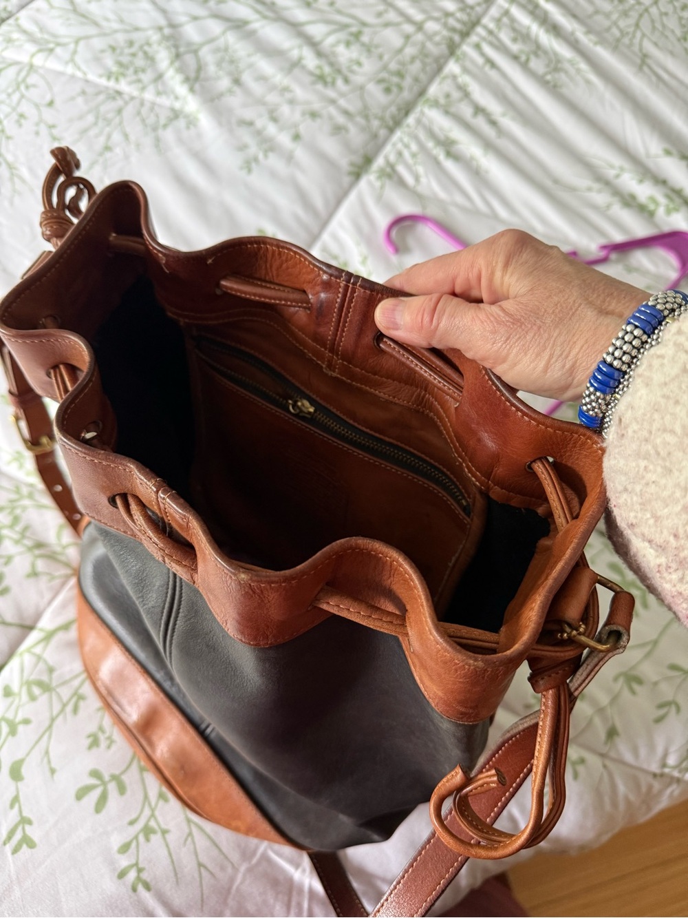 Coach Two-Tone Leather Messenger Bag - Black and Brown - Picture 3 of 4